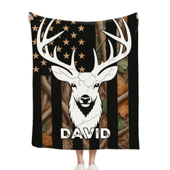 Deer Mix Flag Blanket - Personalized Name - Gift For Deer Lovers - OLESA