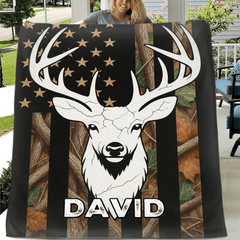 Deer Mix Flag Blanket - Personalized Name - Gift For Deer Lovers - OLESA