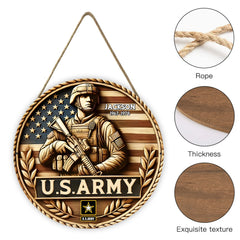 Design of the American Flag and Soldiers Door Plate - Personalized Wooden Sign - OLESA