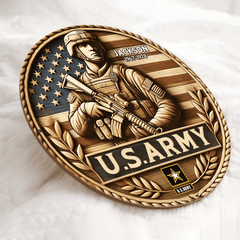 Design of the American Flag and Soldiers Door Plate - Personalized Wooden Sign - OLESA