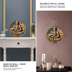 Design of the American Flag and Soldiers Door Plate - Personalized Wooden Sign - OLESA