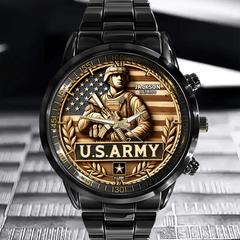 Design of the American Flag and Soldiers - Personalized Watch - OLESA