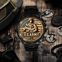 Design of the American Flag and Soldiers - Personalized Watch - OLESA