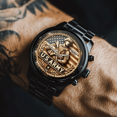 Design of the American Flag and Soldiers - Personalized Watch - OLESA