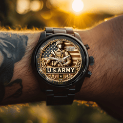 Design of the American Flag and Soldiers - Personalized Watch - OLESA