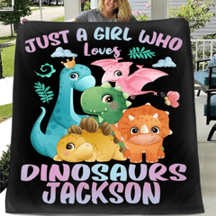 Dinosaurs - Personalised Name Dinosaur Blanket - Gifts for Girls,Dinosaur lovers - OLESA