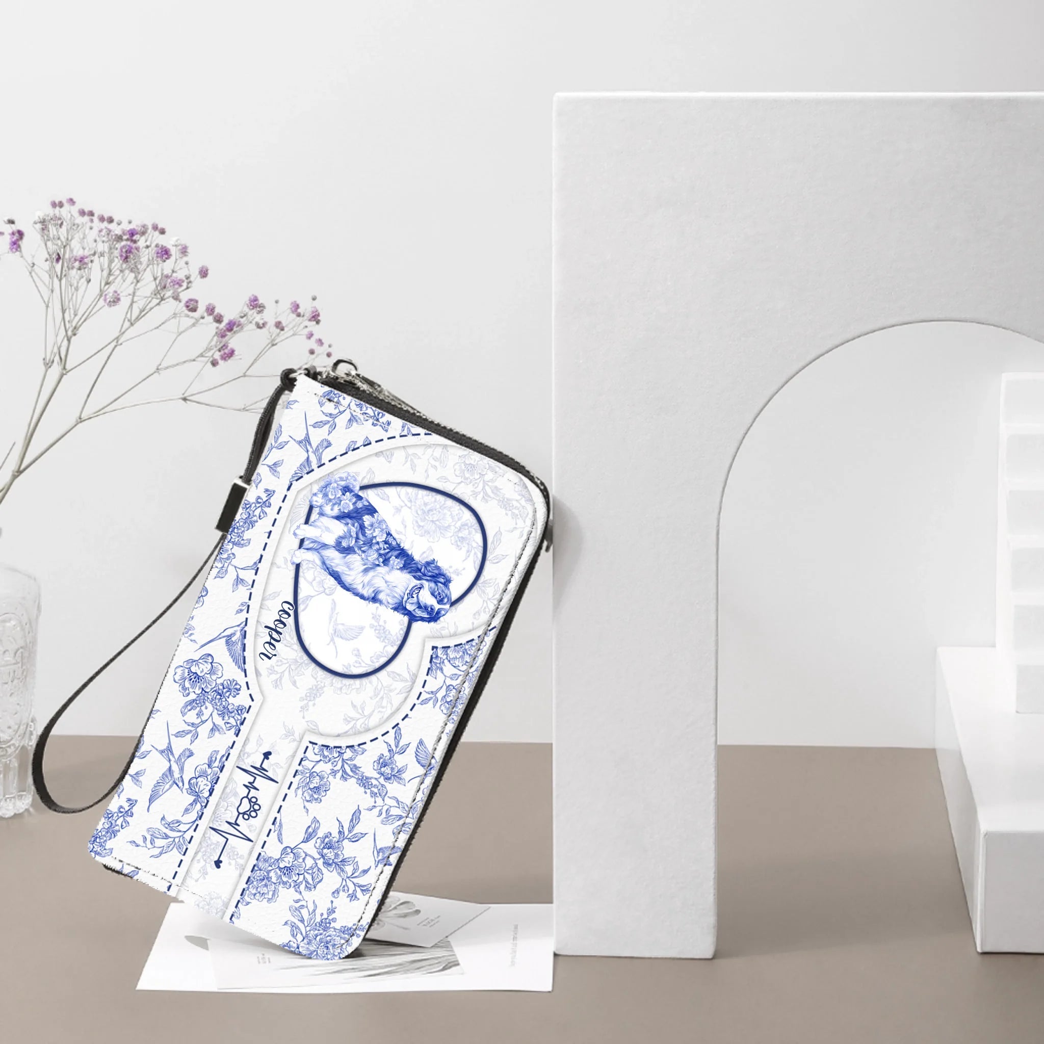 Dog Lover Gift Custom Toile De Jouy French Style - Personalized Long Wallet - OLESA