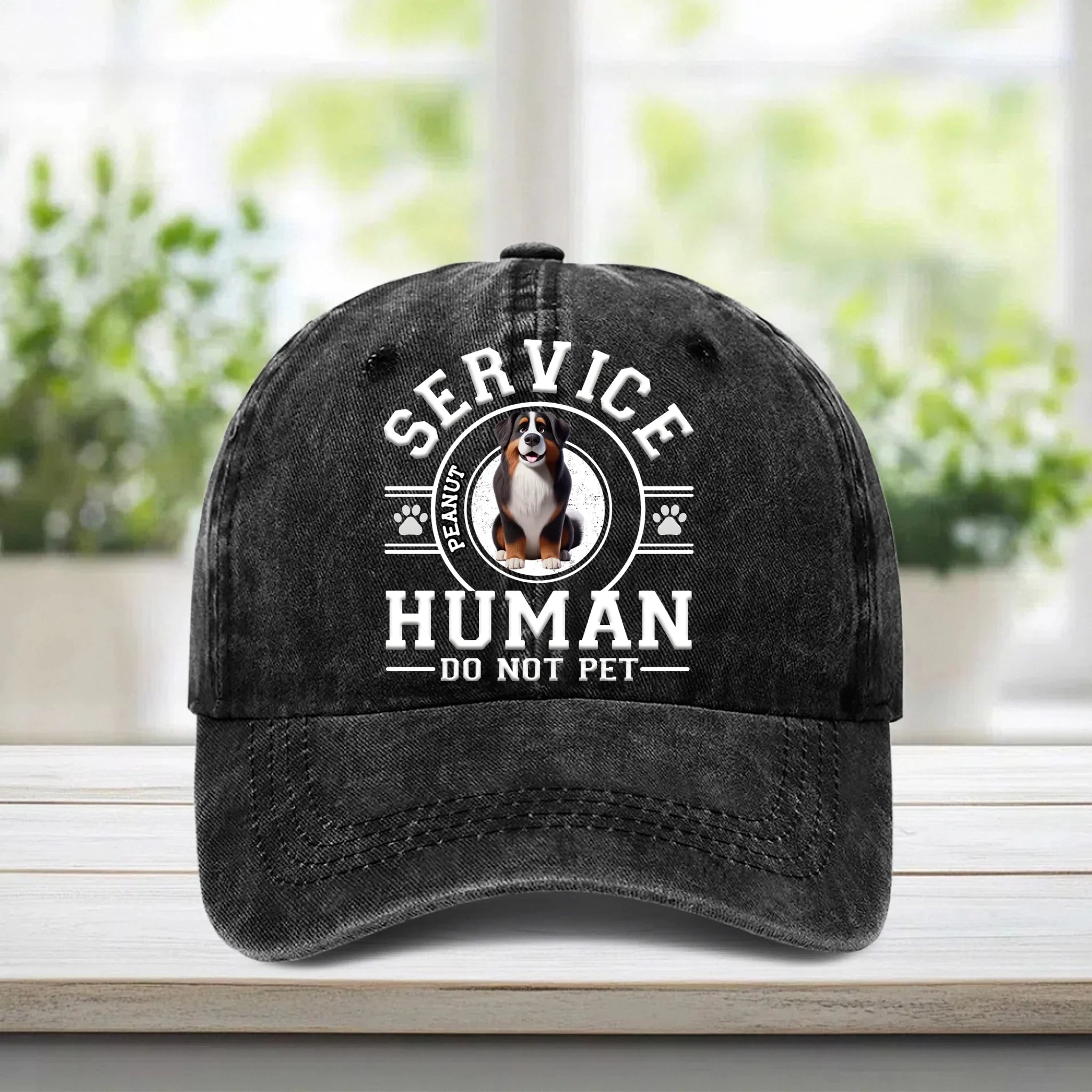 Dog Service Human Cartoon - Personalized Custom Vintage Washed Denim Cap - OLESA