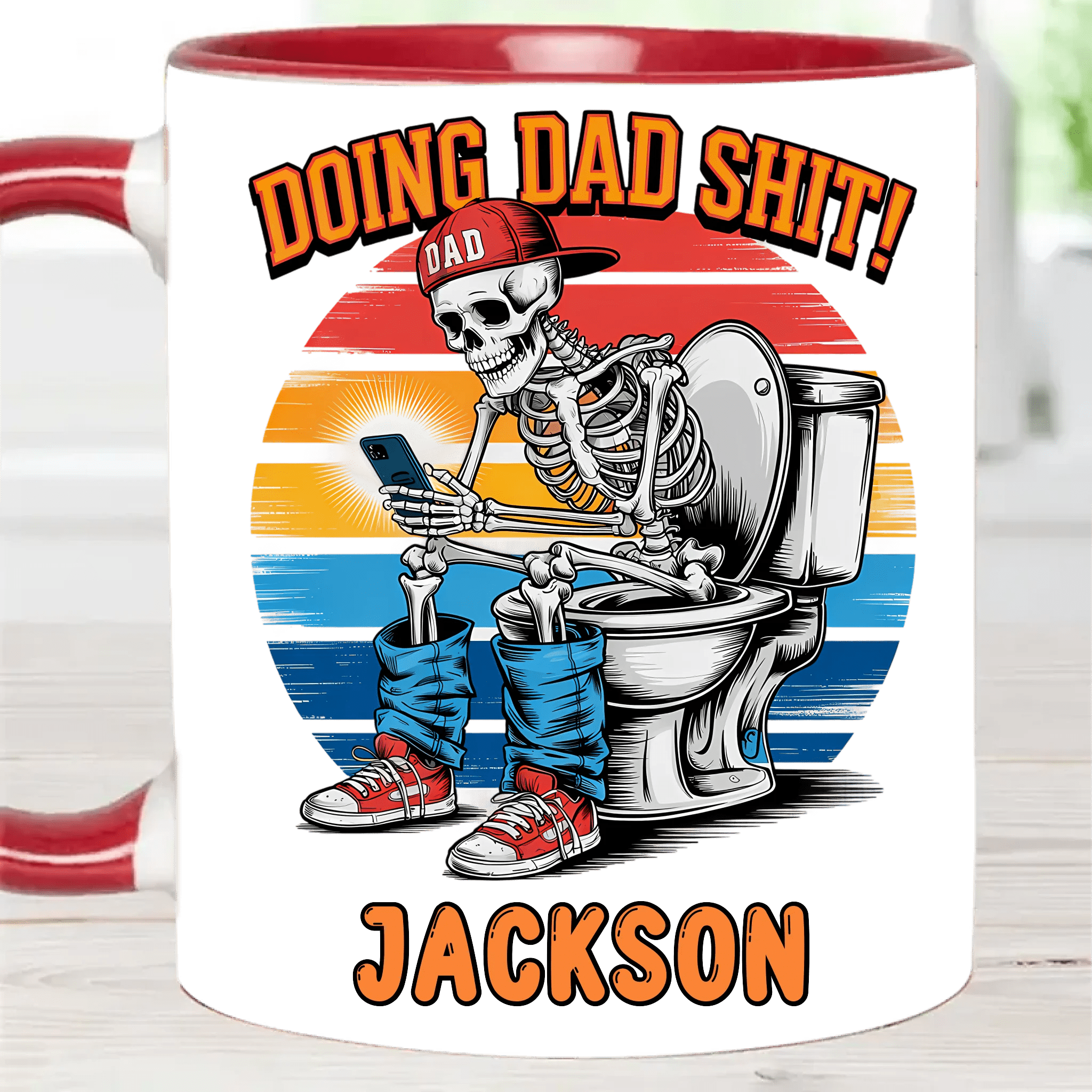 Doing Dad Shit | Funny Skeleton Toilet Sublimation Design - Personalized Father Mug - OLESA