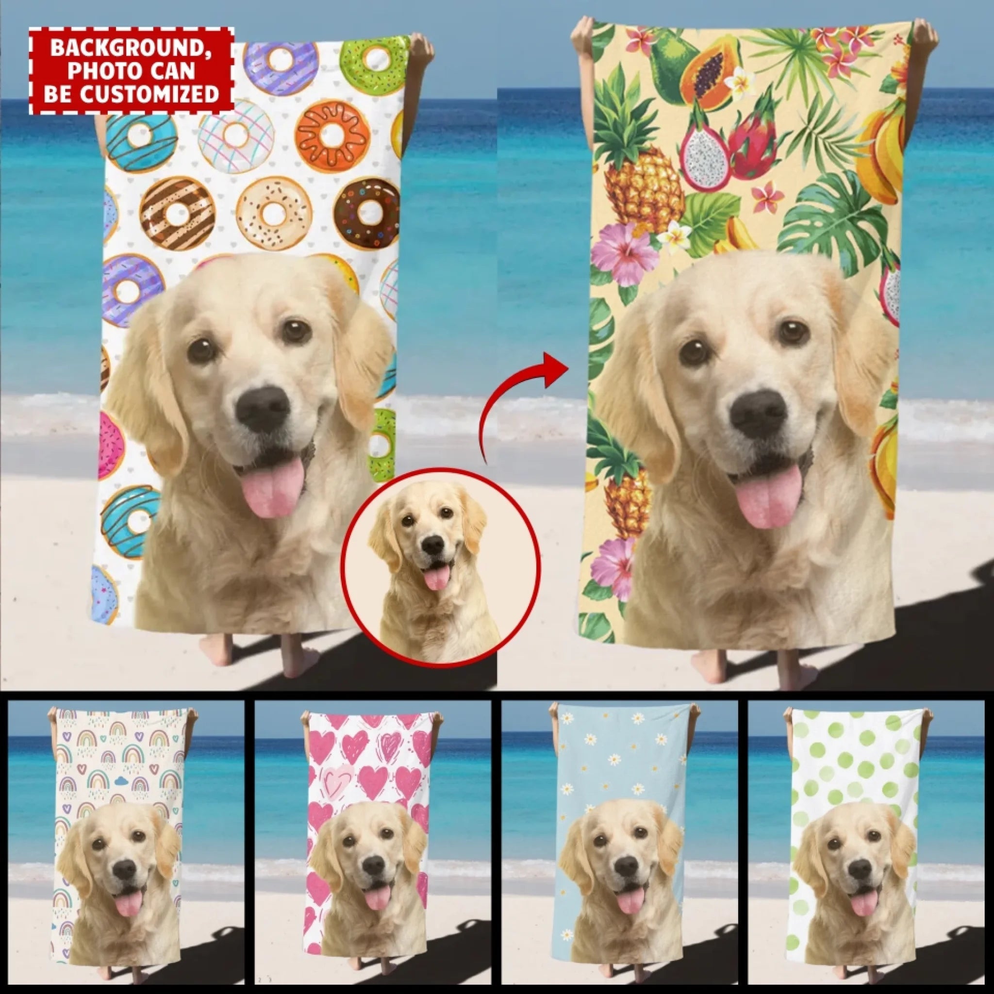 Donuts Flowers And Fruits Summer Vacation - Personalized Photo Beach Towel - OLESA