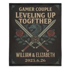 Dragon and Dice Design Customized Flannel Throw Blanket - Personalized Name and Date - Anniversary Gift for Gamers - OLESA