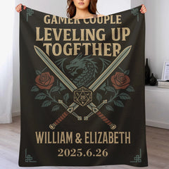 Dragon and Dice Design Customized Flannel Throw Blanket - Personalized Name and Date - Anniversary Gift for Gamers - OLESA