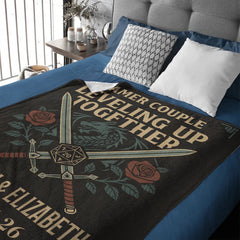 Dragon and Dice Design Customized Flannel Throw Blanket - Personalized Name and Date - Anniversary Gift for Gamers - OLESA