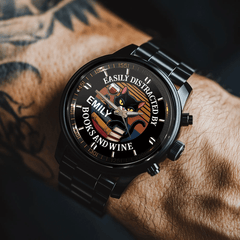 Easily Distracted By Books, Cats, & Wine - Personalized Name Watch - OLESA