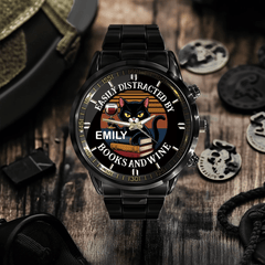 Easily Distracted By Books, Cats, & Wine - Personalized Name Watch - OLESA