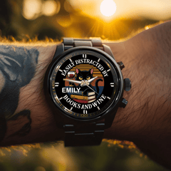 Easily Distracted By Books, Cats, & Wine - Personalized Name Watch - OLESA