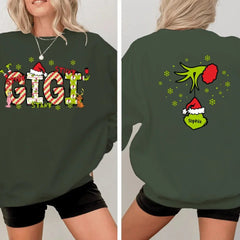 Family Christmas Costumes With Customizable Nicknames - Personalized Nickname And Family Tree Reversible Pattern Christmas Sweatshirt - A Gift For Family - OLESA