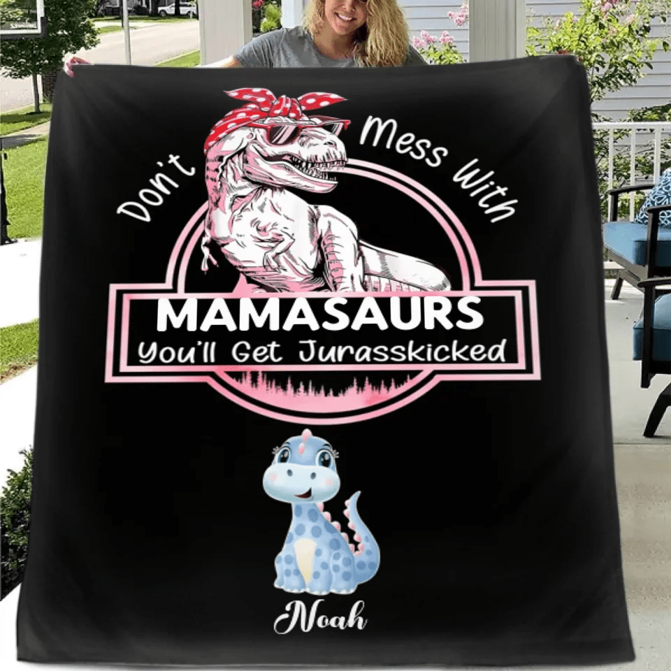 Family Customised Dinosaur Blanket - Personalised Name And Dinosaur Print Blanket - A Gift For Family,Mom - OLESA