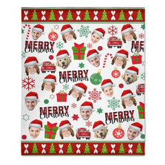 Family Customized Photo Christmas Themed Blanket - Warm Christmas Personalized Family Member Photo Soft Flannel Blanket - Christmas Gift For Family - OLESA