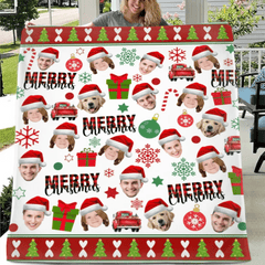Family Customized Photo Christmas Themed Blanket - Warm Christmas Personalized Family Member Photo Soft Flannel Blanket - Christmas Gift For Family - OLESA
