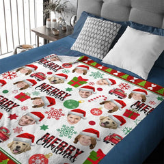 Family Customized Photo Christmas Themed Blanket - Warm Christmas Personalized Family Member Photo Soft Flannel Blanket - Christmas Gift For Family - OLESA