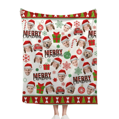 Family Customized Photo Christmas Themed Blanket - Warm Christmas Personalized Family Member Photo Soft Flannel Blanket - Christmas Gift For Family - OLESA