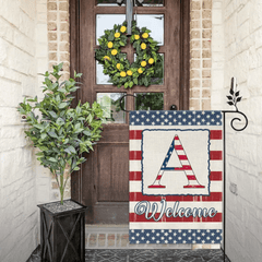 Family Last Name Initial Garden Flag - 4th of July Patrioctics, Double Sided - OLESA