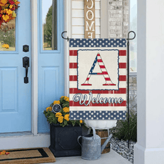 Family Last Name Initial Garden Flag - 4th of July Patrioctics, Double Sided - OLESA