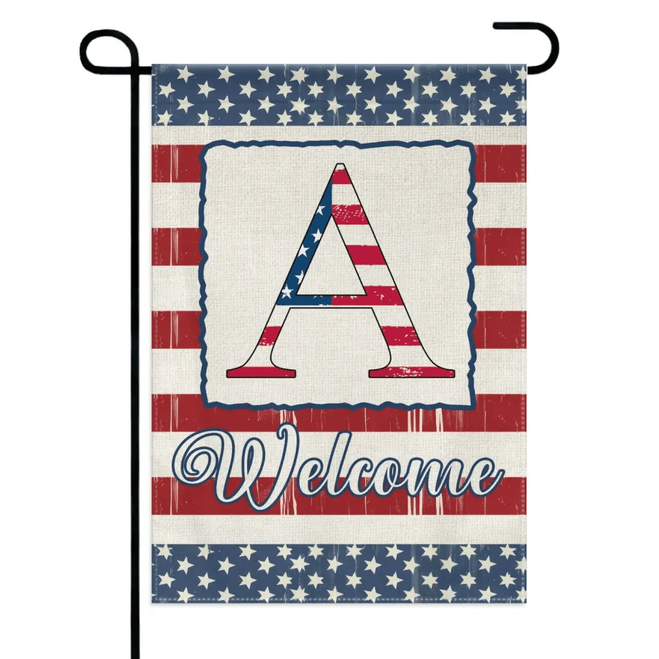 Family Last Name Initial Garden Flag - 4th of July Patrioctics, Double Sided - OLESA