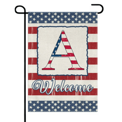Family Last Name Initial Garden Flag - 4th of July Patrioctics, Double Sided - OLESA