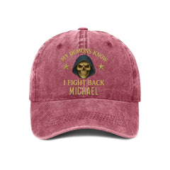 Fighting Against The Demons - Personalized PTSD Awareness Washed Denim Cap - OLESA