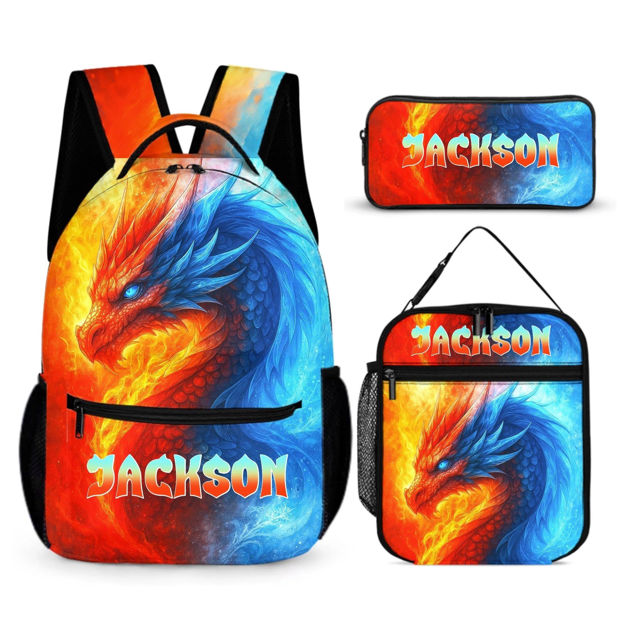 Fire and Ice Dragons Backpack – Unique Fantasy Design - Personalized Name - OLESA