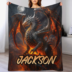 Flame Dragon Custom Blanket - Personalized Name Soft Flannel Blanket - Gift for Dragon Enthusiasts - OLESA