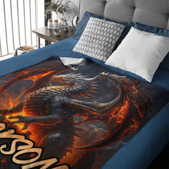 Flame Dragon Custom Blanket - Personalized Name Soft Flannel Blanket - Gift for Dragon Enthusiasts - OLESA