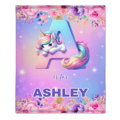 Flower Unicorn Custom Blanket - Personalized Initial and Name - Fashionable Items - OLESA