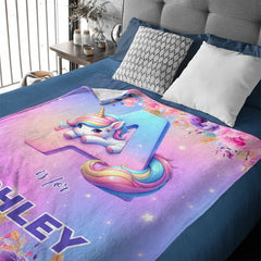 Flower Unicorn Custom Blanket - Personalized Initial and Name - Fashionable Items - OLESA