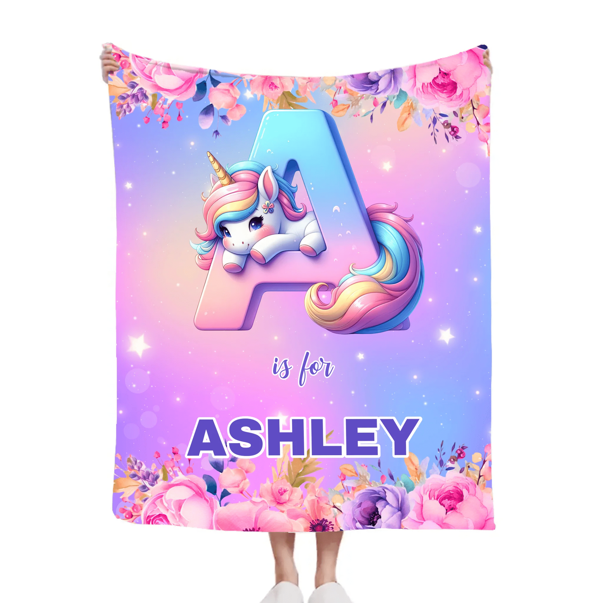 Flower Unicorn Custom Blanket - Personalized Initial and Name - Fashionable Items - OLESA