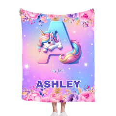 Flower Unicorn Custom Blanket - Personalized Initial and Name - Fashionable Items - OLESA