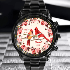 Flowers and Red Bird Customized Watch – Personalized Name - OLESA