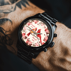 Flowers and Red Bird Customized Watch – Personalized Name - OLESA