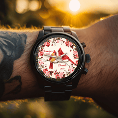 Flowers and Red Bird Customized Watch – Personalized Name - OLESA