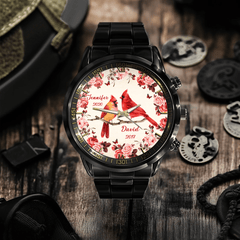 Flowers and Red Bird Customized Watch – Personalized Name - OLESA