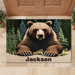 Forest Brown Bear Customized Floor Mat - Personalized Name Door Mat - OLESA