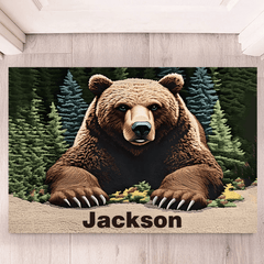 Forest Brown Bear Customized Floor Mat - Personalized Name Door Mat - OLESA