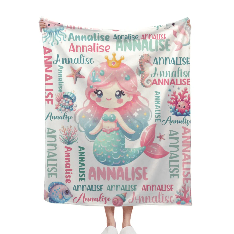 Free shipping✈️Custom Mermaid Blanket With Baby Names For Boys And Girls - OLESA