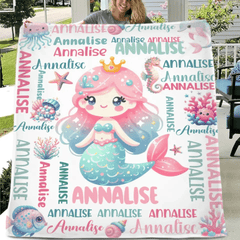Free shipping✈️Custom Mermaid Blanket With Baby Names For Boys And Girls - OLESA
