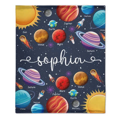 Free shipping✈️Custom Name Baby Blanket, Space Planets Galaxy Blanket - OLESA