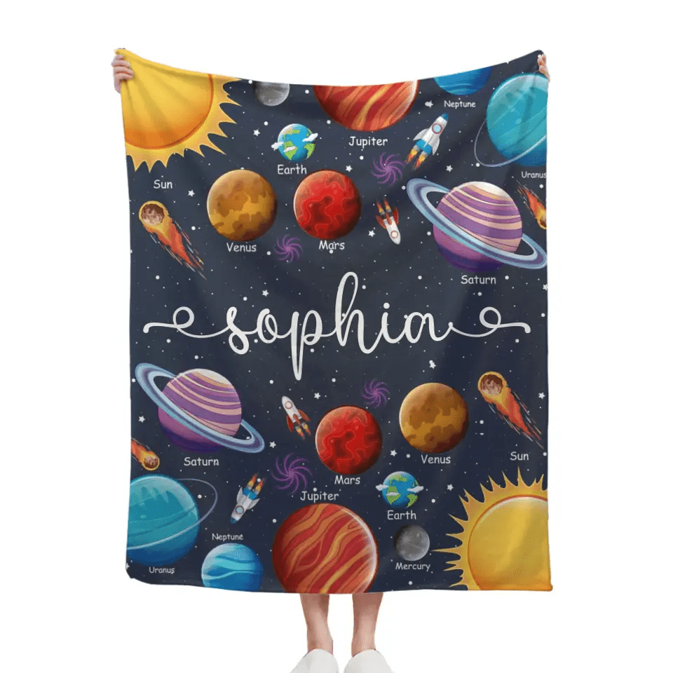 Free shipping✈️Custom Name Baby Blanket, Space Planets Galaxy Blanket - OLESA