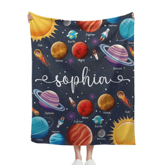 Free shipping✈️Custom Name Baby Blanket, Space Planets Galaxy Blanket - OLESA