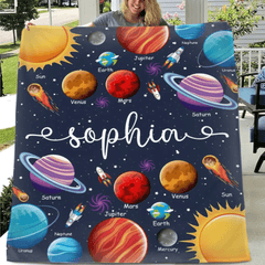 Free shipping✈️Custom Name Baby Blanket, Space Planets Galaxy Blanket - OLESA